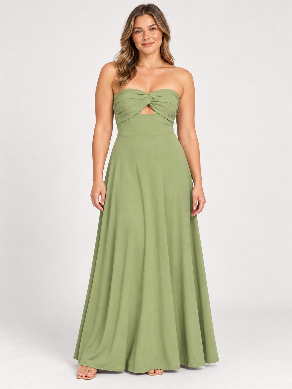 Petal & Pup Strapless Twist Maxi Dress in Sage